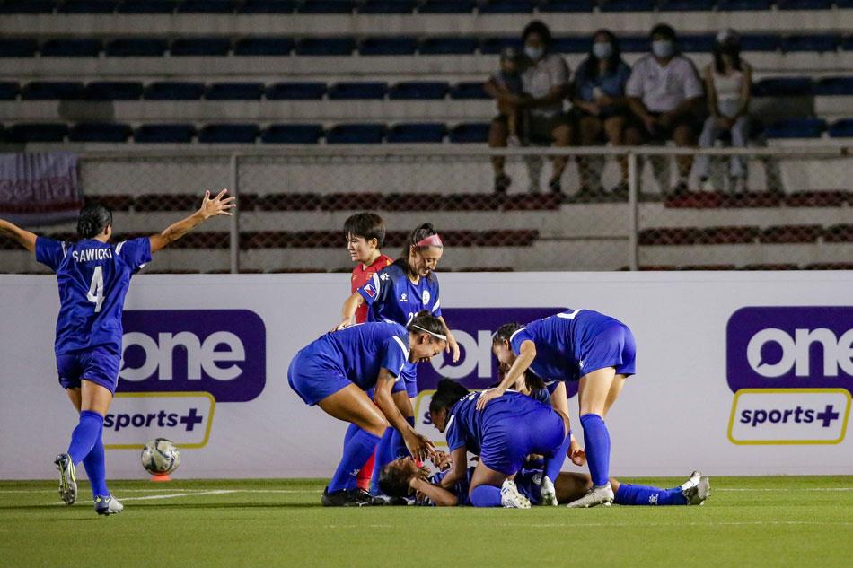 Sarina  Bolden  (8) of  the  Philippines  screams  on  the  pitch  in  celebration  after  scoring  a  goal  during  their  match  against  Vietnam  for  the  ASEAN  Football  Federation  Championship  held  at  the  Rizal  Memorial  Football  Stadium  in  Manila  on  July  15, 2022. George  Calvelo, ABS-CBN  News