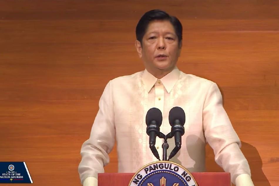 President  Ferdinand  Marcos  Jr. during  his  first  SONA. Screengrab  from  RTVM  broadcast