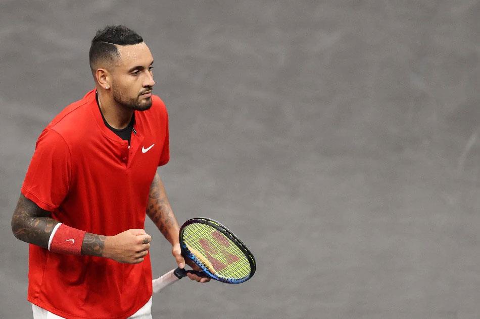 Nick  Kyrgios  of  Team  World  reacts  during  his  match  against  Stefanos  Tsitsipas  of  Team  Europe  on  Day  2 of  the  2021 Laver  Cup  at  TD  Garden  on  September  25, 2021 in  Boston, Massachusetts. File  photo. Adam  Glanzman, Getty  Images  for  Laver  Cup/AFP