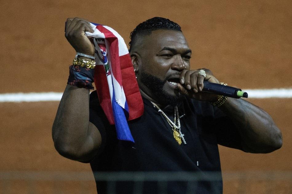 Former Major League Baseball player David Ortiz, who has just entered the Baseball Hall of Fame, enters the field to support the Dominican team, during the 2022 Caribbean Series baseball game between Gigantes del Cibao of the Dominican Republic and Navegantes del Magallanes of Venezuela, in Santo Domingo, Dominican Republic, 01 February 2022. Orlando Barria, EPA-EFE